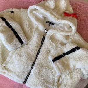 New Hello Kitty X Dolls Kill White Faux Shearling Hoodie